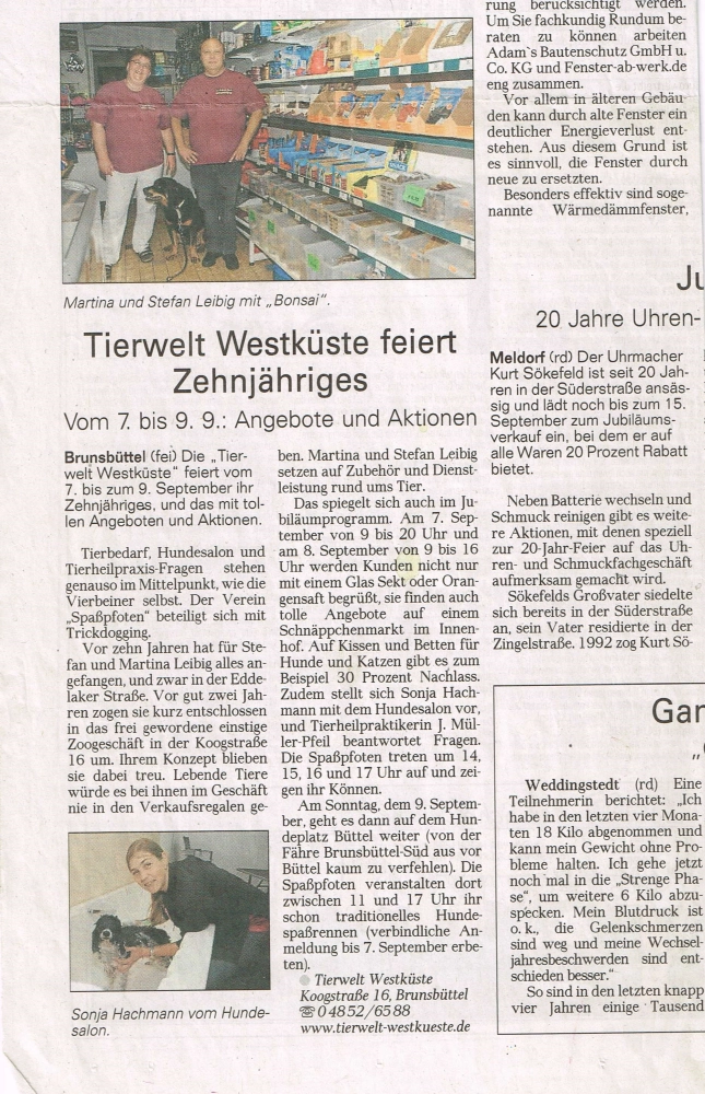 TIERWELT WESTKUSTE Zeitungsberichte