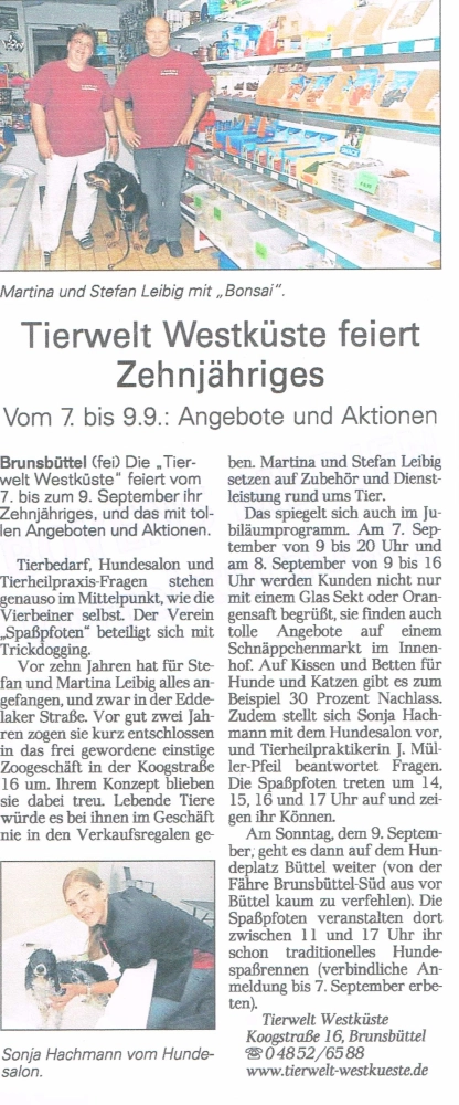 TIERWELT WESTKUSTE Zeitungsberichte