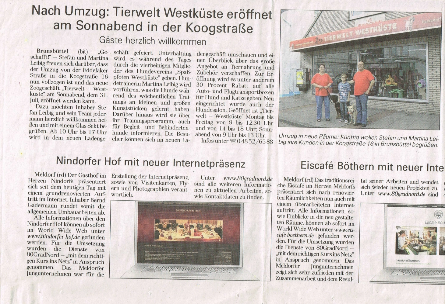 TIERWELT WESTKUSTE Zeitungsberichte